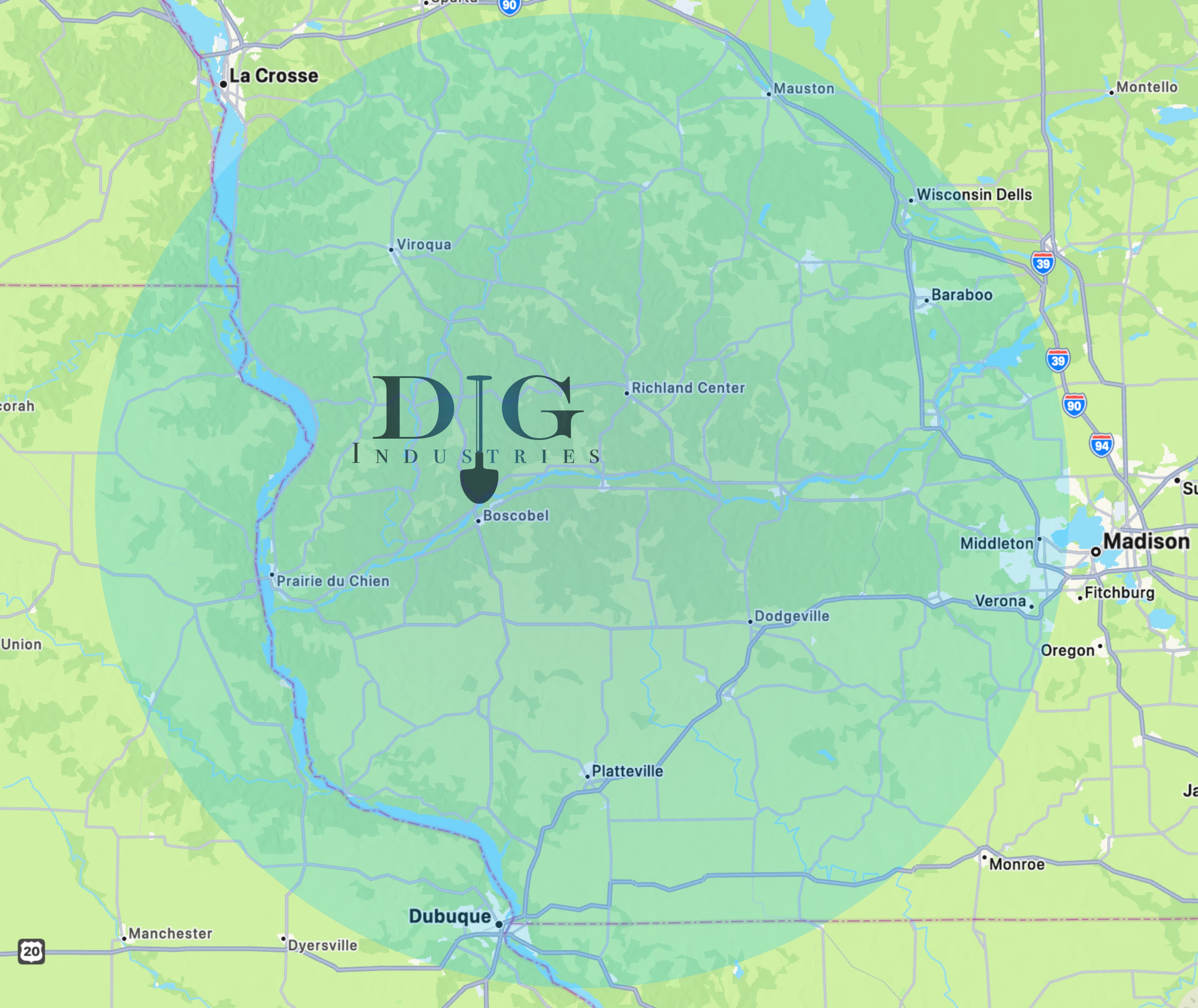 DIG Industries Service Area Map